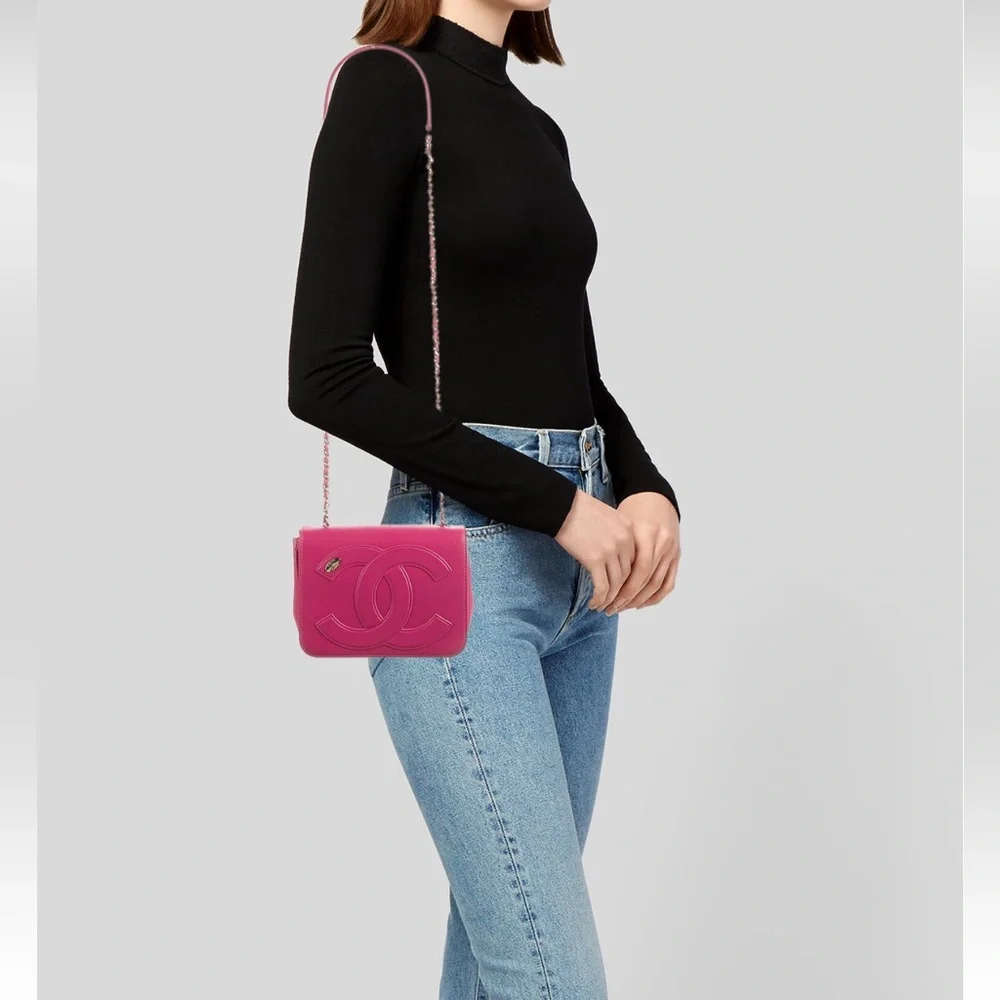 Chanel Lambskin CC Mania Flap Bag in Pink